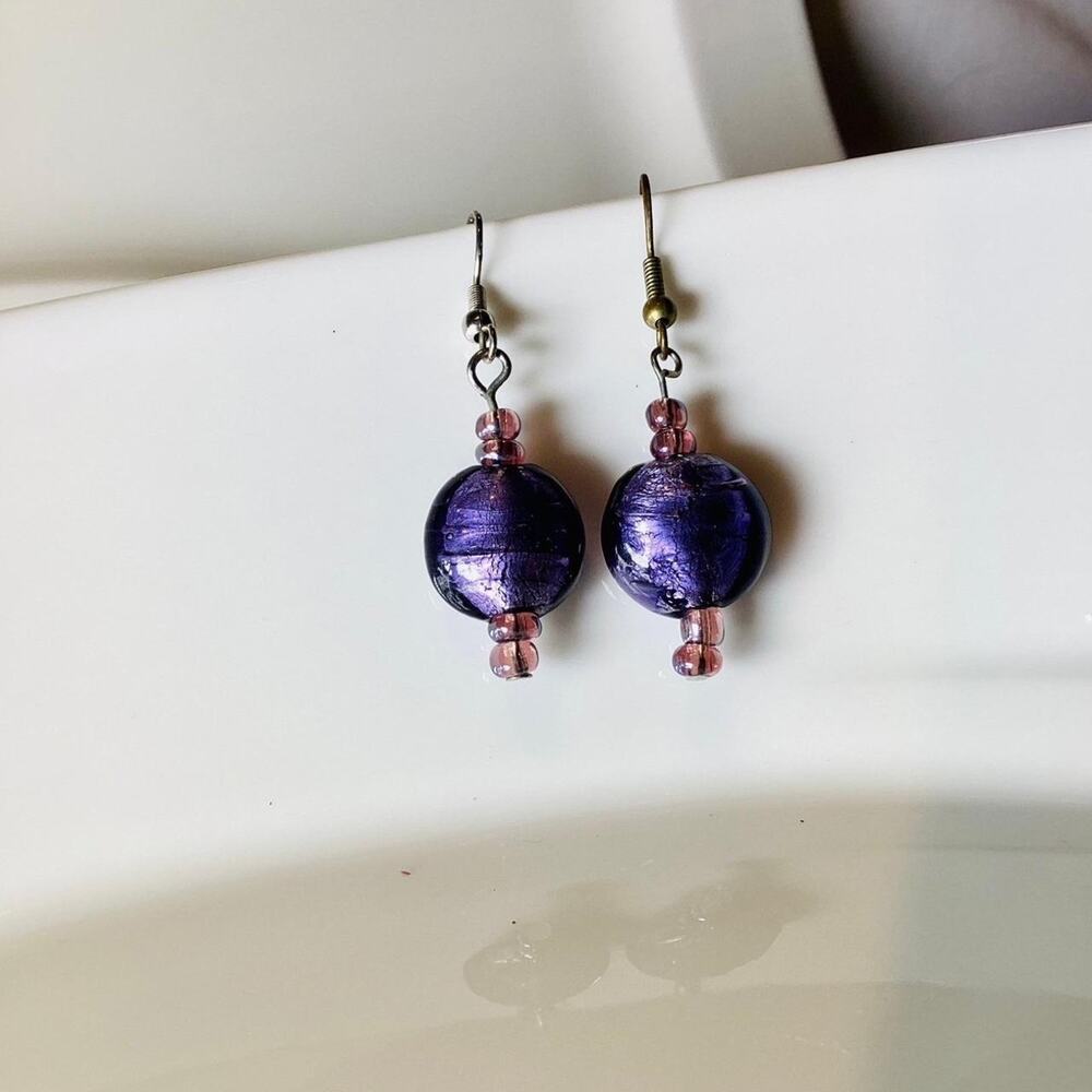 Metallic Purple Beads Dangle Earrings